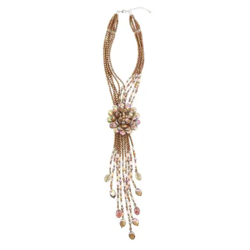 Joan Rivers New Starlet Style Beaded Flower Cluster Fringe Neutral Necklace