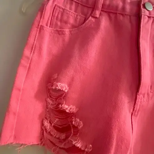Blue B Collection Womens Juniors Hot Pink Denim Shorts Distressed Waist 26”