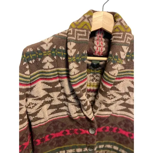 Eddie Bauer  Southwestern Print Button Front Cardigan Beige Size S Boho Fall Cozy