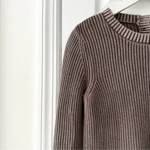 Tyler Boe Tan Light Brown Ribbed Button Back Neck Crewneck Casual Sweater Small
