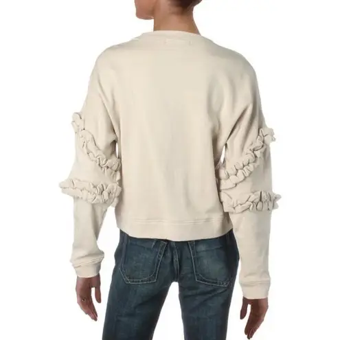 FOR THE REPUBLIC NWT Sweatshirt Beige French Terry Ruffled Sleeve Size S $58