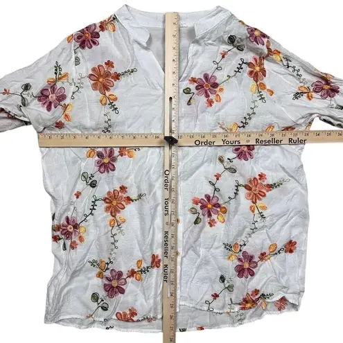 Kindred Women's 3XL Floral Embroidered V-Neck Button Up Blouse 3/4 Sleeve Boho