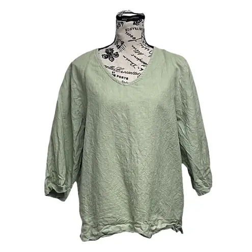 Hot Cotton Green Linen Blend Tunic Top Women’s 1X Lagenlook Coastal Boho Hippie