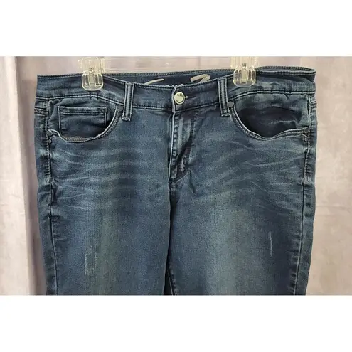 Seven7 Blue Skinny Distressed Embroidered Stretch Jeans Denim Women's Size 14