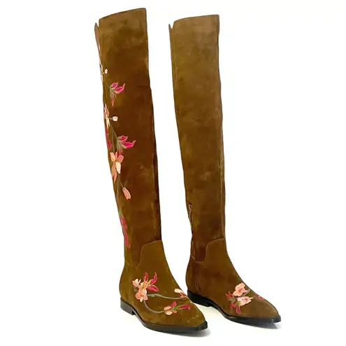 Ash Jess Russet Suede Over the Knee Boots Floral Embroidery Flat Riding EU 40