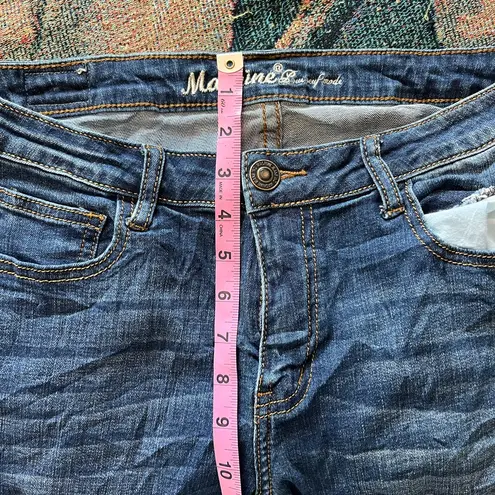 Machine Nouvelle Mode Blue Capri Jeans High Rise Raw Frayed Knee 30 Ripped Dark