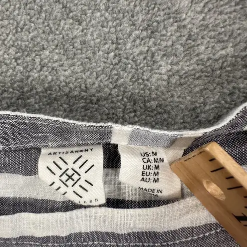 Artisan NY 100% Linen Striped Short Cap Sleeve Top Women's Medium Gray/Blue