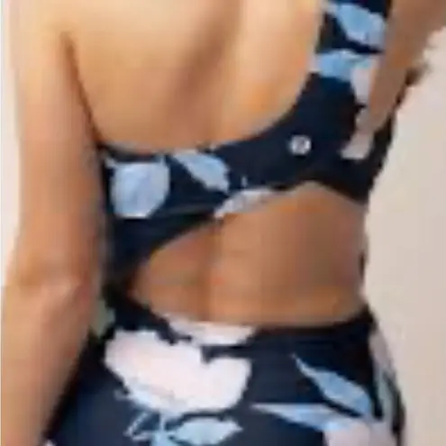 Nani Swimwear Cascade One Shoulder midnight Floral Swimsuit Small Blue