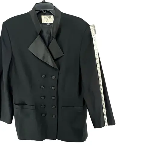 Kasper Vintage Tuxedo Jacket 16 Black Wool Satin Double Breasted Power Blazer Size 10