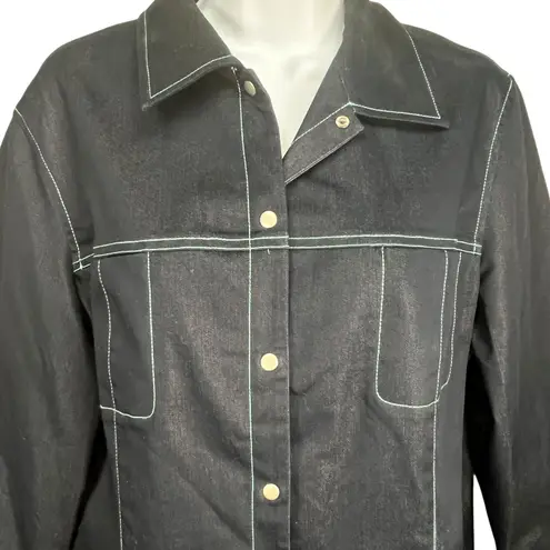 Coldwater Creek Blue Lightweight Jacket Contrast Stitch Snap Front Size 14