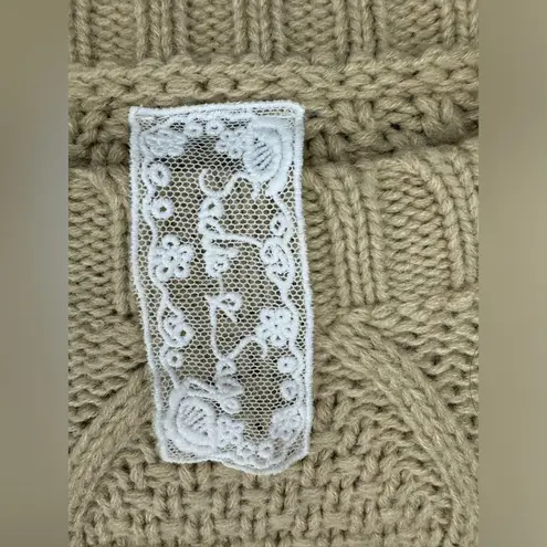 Sadie & Sage Anthropologie Tan Cable Knit Sweater with Fringe Size L