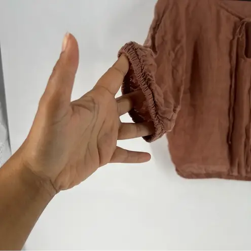 Bella Dahl Linen Tie Front Peasant Top Terracotta Brown Size M