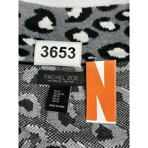 Womans Rachael Zoe Xs Gray Black White Animal Print Zip Up Cardigan Sweater