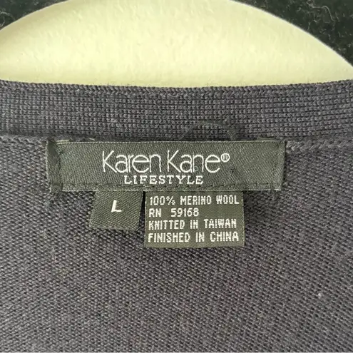 Karen Kane Lifestyle Extra Long Navy Blue Knit Cardigan 100% Merino Wool