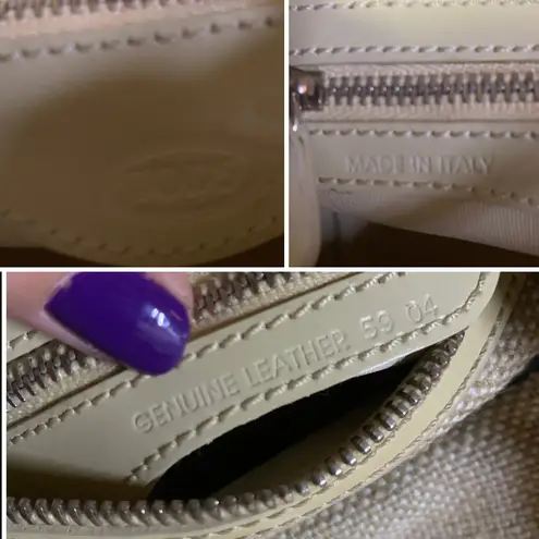 Tod's NATURAL BEIGE TWEED SMALL TOTE BAG W/BLUE LEATHER TRIM