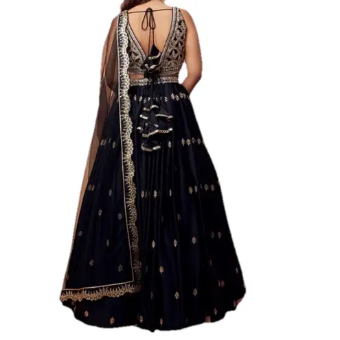Lashkaraa Embroidered Satin Lehenga Black and Gold XS/S Size undefined