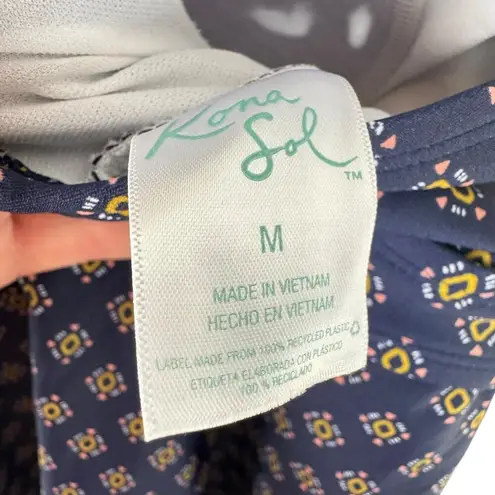 Kona Sol Navy Blue Yellow Keyhole Tankini Mini Swim Skirt Set Women's Size M