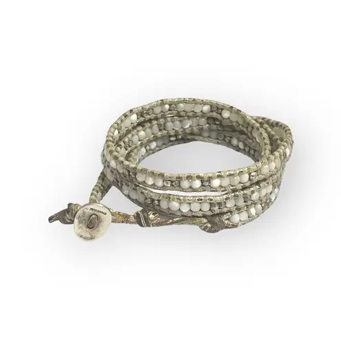 Chan Luu 𖦹 Brioche Agate Mix Swarovski Crystal 5 Wrap Bracelet 𖦹 Silver Gold