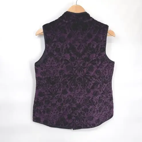 Charter Club Full Zip Velvet Vest Womens Medium Purple Black Floral Whimsigoth