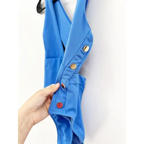 Reiss Orla Plunge Swimsuit With Button Detail Blue Size 4 US