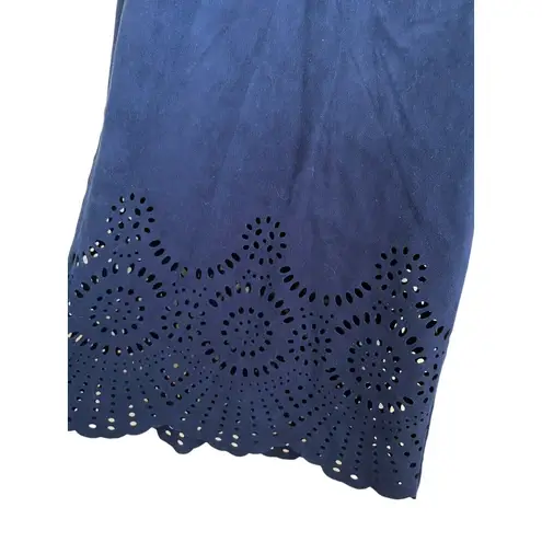 Soft Surroundings Faux Suede Wide Leg Cropped Pants Size Large Navy Blue Eyelet