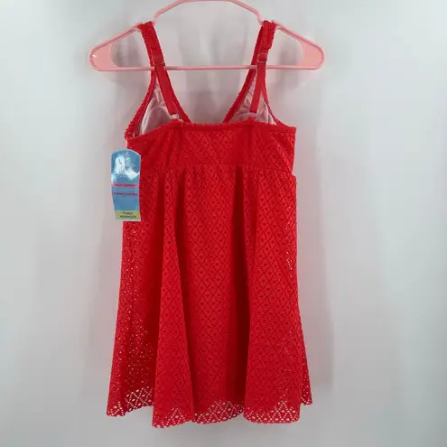 Swim Solutions Swim Dress Size 12 Bow Front Tummy Control Swimsuit Orange NWT