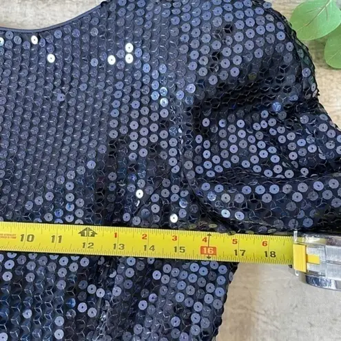 Vintage Sequin Formal Short Dress Party 80s Rimini Sz 6 Royal Blue Long Sleeve