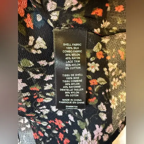 Rebecca Taylor ‘Lyra’ Red Floral Black Lace Pintuck Silk Blouse Women’s Size 00