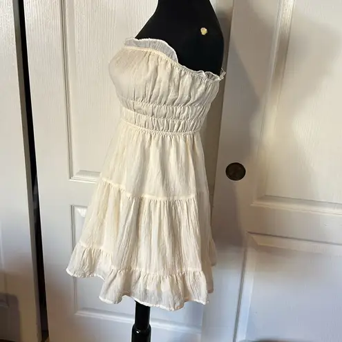 CREAM TIERED RUFFLE TUBE TOP MINI DRESS STRAPLESS WESTERN Romantic