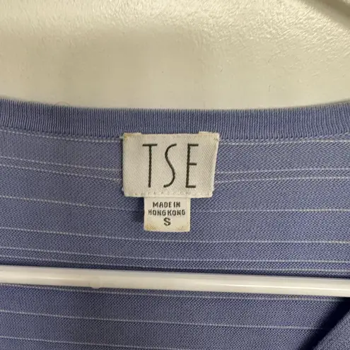 TSE Blue Striped 100% Cotton Button V-Neck Lightweight Sweater Top S