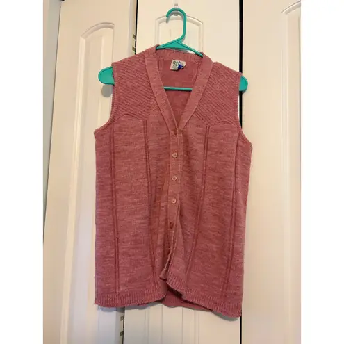 Azure Vintage Vest Womens Button Up Sleeveless Knit Top Pink Casual Grandma