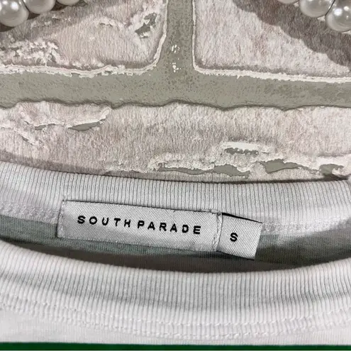 South Parade Lenny Palm Tree Green and White Stripe Long Sleeve Top Size S