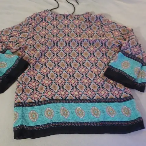 Dress Barn  Blouse Women Size M Long Sleeve Flared Multi Color Sheer Top Pink Blue