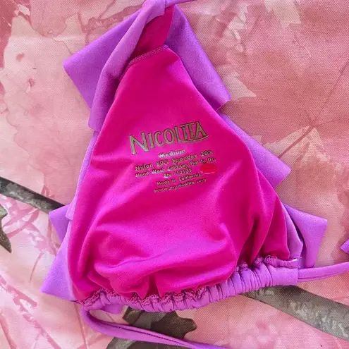 y2k vintage 2000s purple pink ruffle triangle bikini top Size M