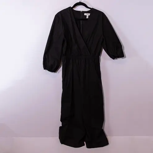 COS Cotton Poplin Wide Leg V Neck Half Puff Sleeve Jumpsuit Jumper Black 10