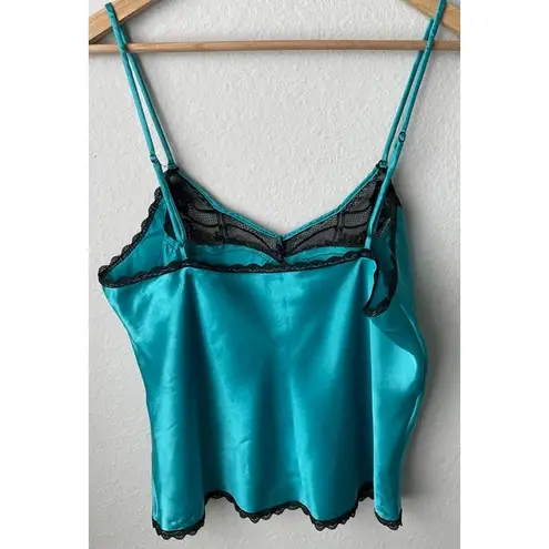 Valentino Garavani Vintage Valentino Intimo Emerald Teal Camisole Black Lace Trim Size Medium