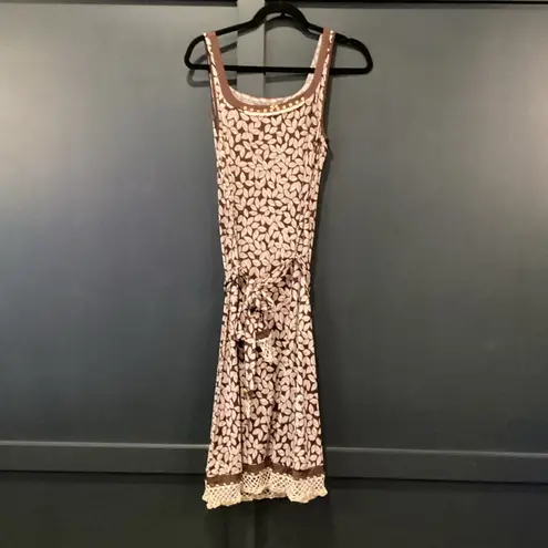Oscar de la Renta brown & cream floral leaf beaded hem detail sleeveless dress M