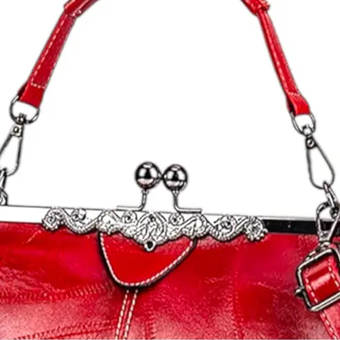 Elegant Red leather kiss lock Handbag . New!