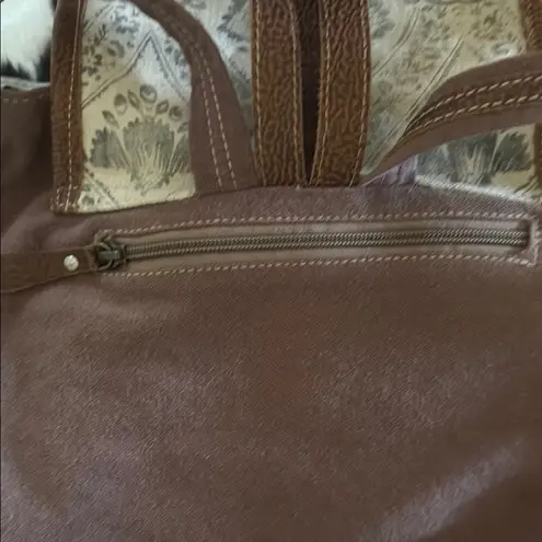 Brown and Cream Patterned Myra Backpack with Leather Accents