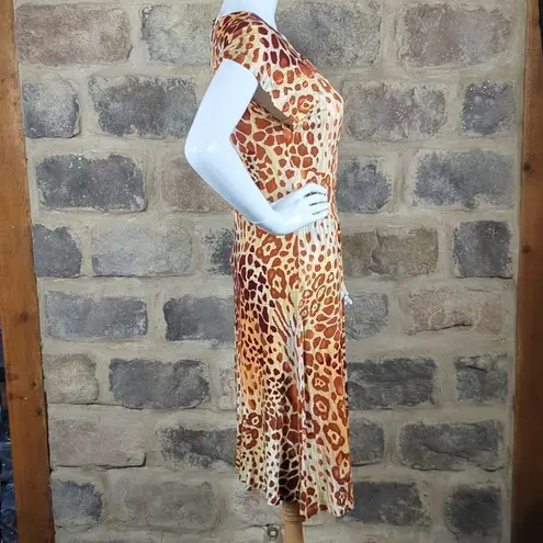 New V Cristina Dress Woman's Size Medium Leopard Print Faux Wrap Animal Print Brown