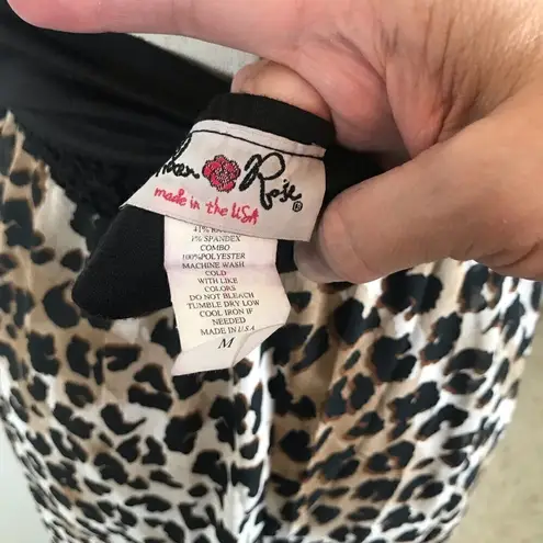 Vintage Y2K strapless bow embellished belted Hi/low leopard print mini dress Black Size M