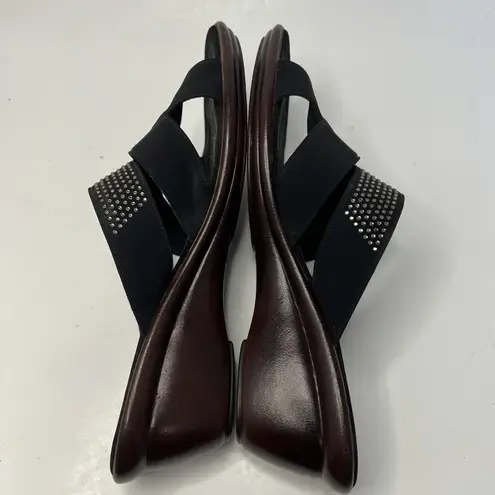 Onex Wedge Slip On Sandals Size 8 Black Rhinestone Strappy Lightweight Holiday