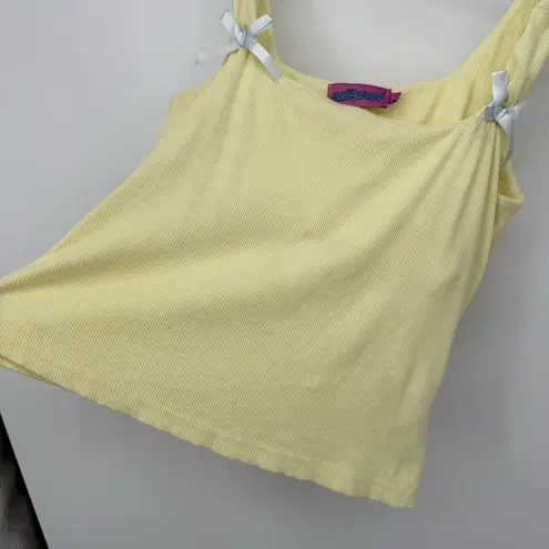 Edikted Pale Yellow Ribbed Tank Top Bow Classic Cropped Size Large Cotton