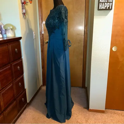 NWOT blue chiffon long sleeve appliqué sequins floral Mother of the Bride 14