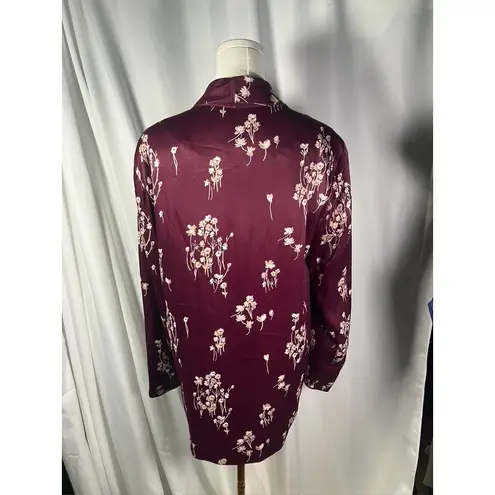 Ett:Twa by Anthropologie Burgundy Floral Satin Open Front Blazer Jacket Womens M Purple Size M