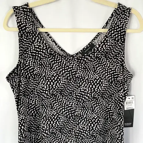 Alfani New  Dot Print V-Neck Shark Bite Hem Tunic Tank Top Black White