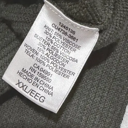 Hilary Radley Womens XXL Olive Green V Neck Ribbed Sweater Top White Layered Hem