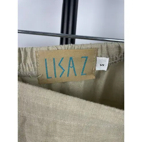 Lisa Z Tan 100% Linen Embroidered Handkerchief Hem Midi Lagenlook Skirt Size S