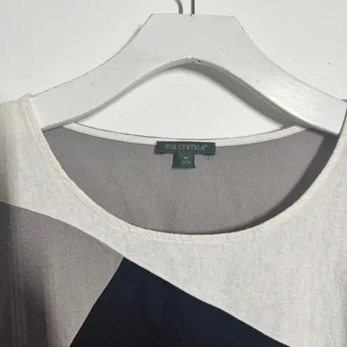 For Cynthia Shirt Dress Womens M Linen Blend Shift Black Gray White Lagenlook