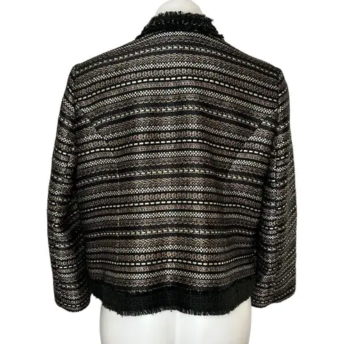 Chico's  Royal Tweed Jacket Black Gold Silver Open Blazer Bracelet Sleeve Sz 1 M 8